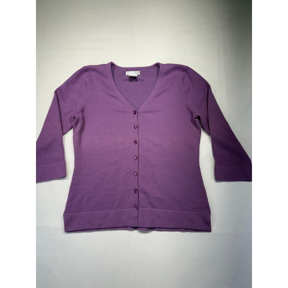 Worthington Purple V-Neck Button Front Cardigan 3/4 Sleeve Cotton Blend XS Plum